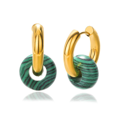 Leopard Bead Opal Stainless Steel Hoop Earrings — Gold Color, Anti-Fading Wedding & Prom Jewelry for Women, Gift Accessory
