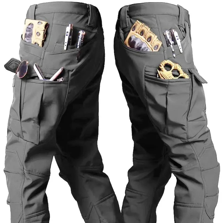 Men’s Winter Tactical Soft Shell Cargo Pants S–4XL – Windproof Waterproof Shark Skin Outdoor Multi-Pocket Combat Trousers