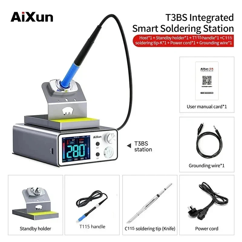 AIXUN T3A/T3B Intelligent Soldering Station – Rework Station for PCB & BGA Soldering with T115/T210/T245/T12 Tools