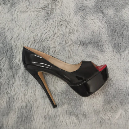 Women’s Sexy Platform Peep Toe Pumps – 14cm Stiletto Patent Leather High Heels for Party & Wedding
