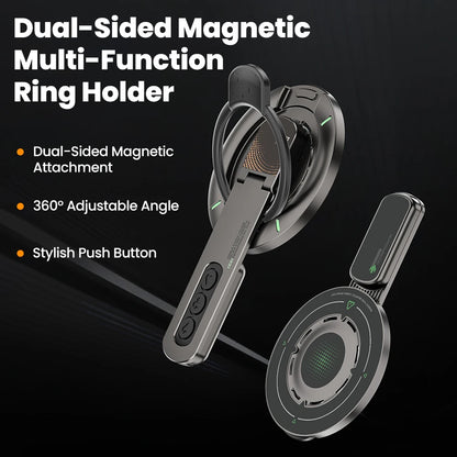 3-in-1 Magnetic Finger Ring Phone Holder - Rotating Double-Sided MagSafe Stand for iPhone 17 16 15 14 13 12