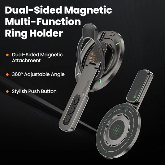 3-in-1 Magnetic Finger Ring Phone Holder - Rotating Double-Sided MagSafe Stand for iPhone 17 16 15 14 13 12
