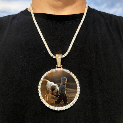 Custom Photo Medallion Necklace - 18K Gold Iced Out Cuban Pendant Hip Hop Personalized Picture Jewelry Gift