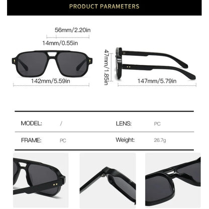 Retro Double Bridge Square Sunglasses — Luxury Fashion Rivet Design UV400 Shades for Men & Women