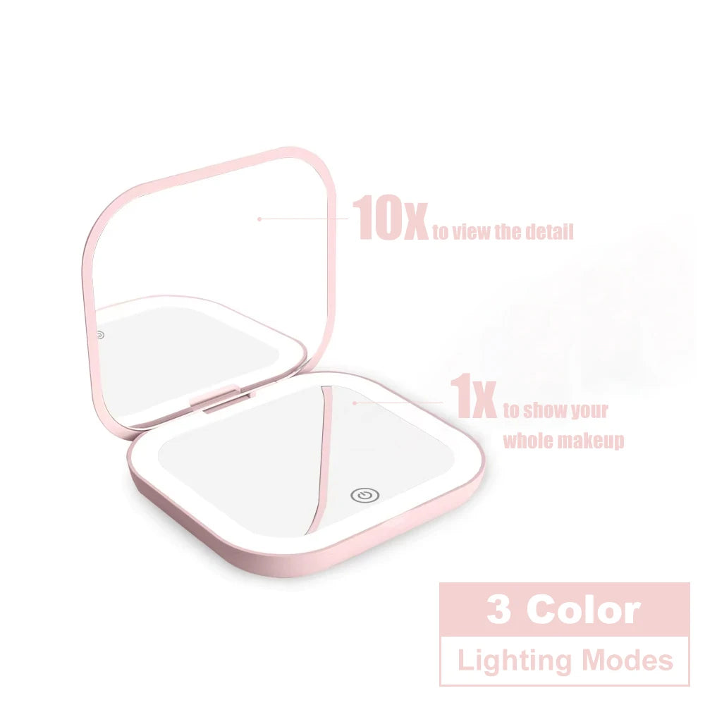 LED Lighted Compact Makeup Mirror - 1X/2X Magnifying Folding Pocket Travel Mirror for Purse & Gift