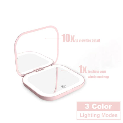 LED Lighted Compact Makeup Mirror - 1X/2X Magnifying Folding Pocket Travel Mirror for Purse & Gift