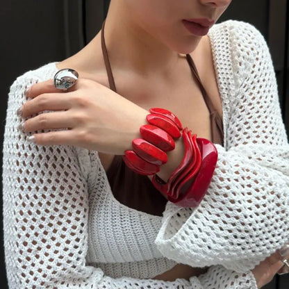KMVEXO Vintage Wide Red Geometric Resin Bangles – Irregular Chunky Acrylic Bracelets for Women Summer Gift