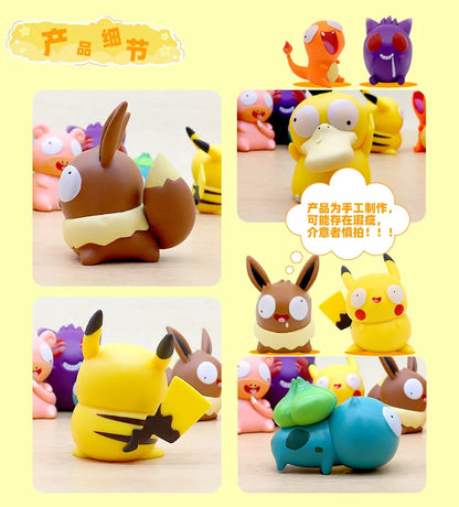 8PCS Pokémon Kawaii Big Eye Action Figures – Pikachu, Charmander, Bulbasaur Funny GK Toy Set for Kids Christmas Gift