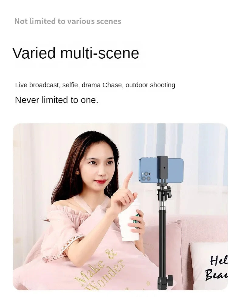 160cm Live Broadcast Tripod – Metal Camera Stand with Selfie Light, Phone Holder & Thermometer for Anchors