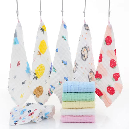 5-Piece 6-Layer Muslin Baby Towels - Soft Cotton Face, Bath, Feeding & Burp Cloths