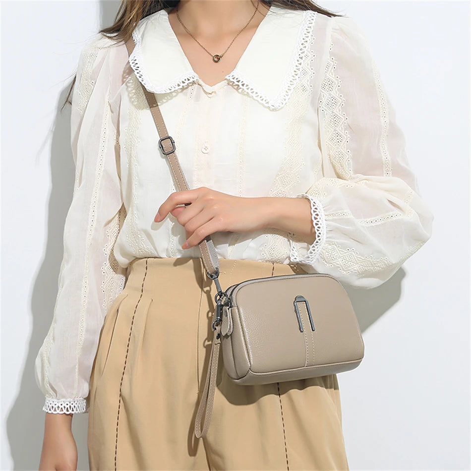 Luxury Genuine Leather Women's Crossbody Bag – Solid Color Shoulder Bag, Clutch & Messenger Purse