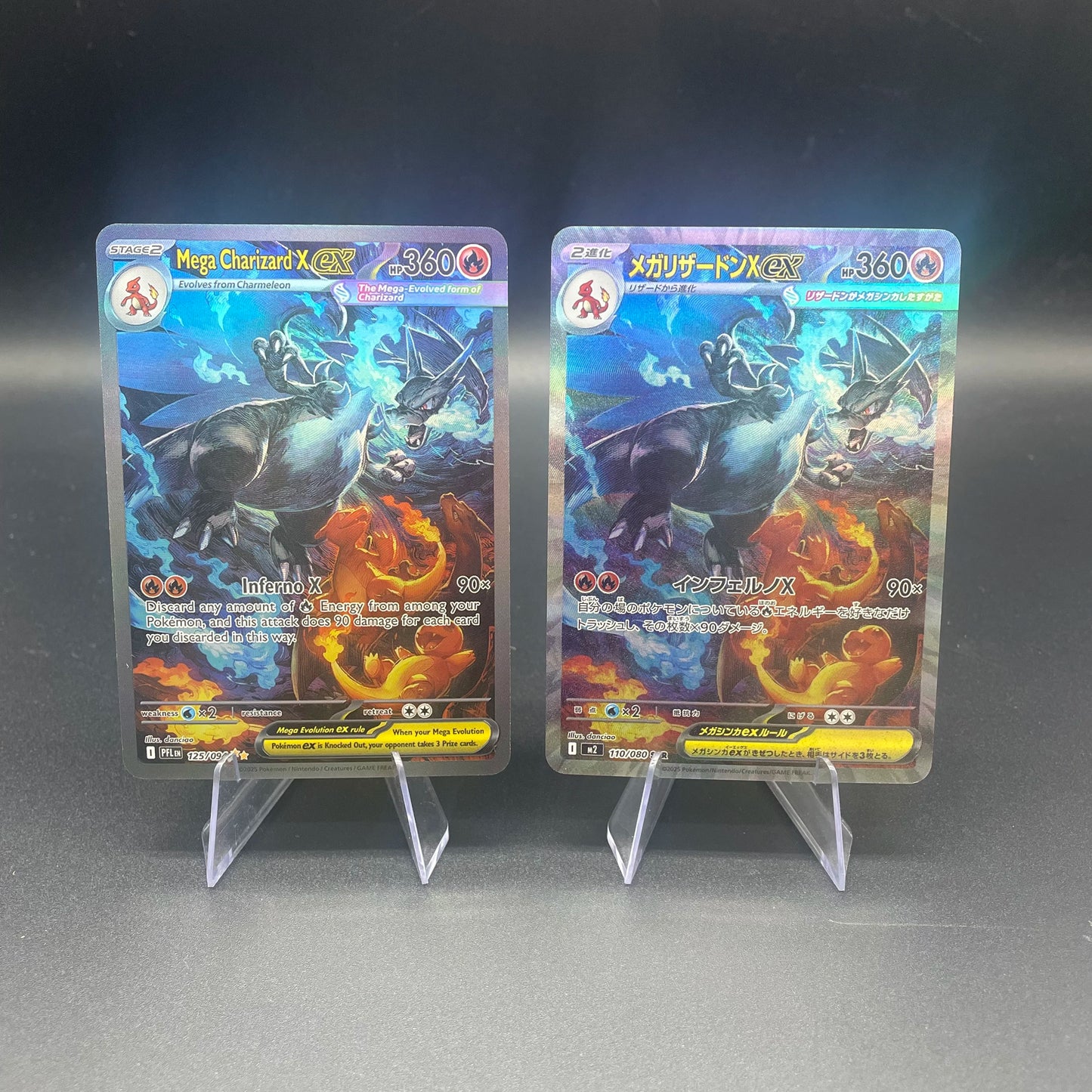 DIY PTCG Mega Charizard X Card - Japanese & English Version Refractive Color Flash Game Collection Trading Card