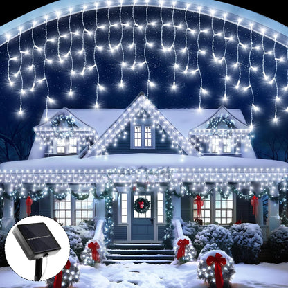 162/96 LED Solar Icicle Christmas Lights – Outdoor Waterproof Fairy Lights with 8 Modes for Home, Party & Holiday Decoration