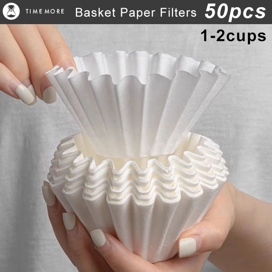 TIMEMORE 1–2 Cup Pour Over Coffee Filters – 50pcs Basket Paper Filter Sheets for B75 Dripper, Premium Coffee Brewing Accessories