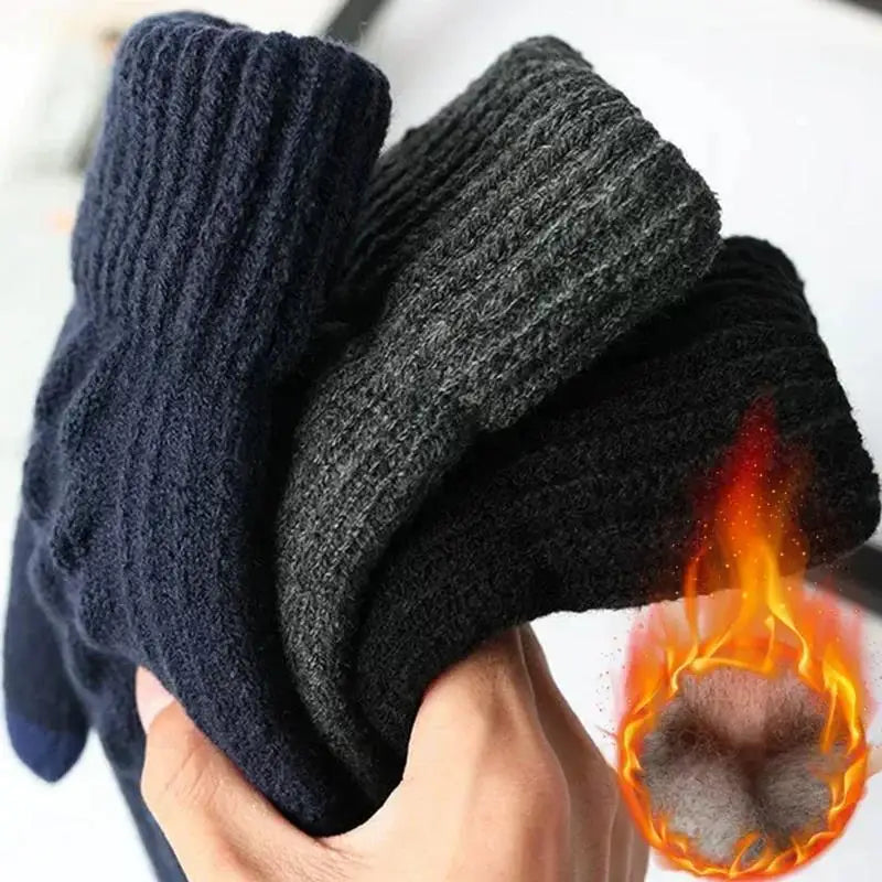 New Men's Warm Full Finger Gloves - Winter Touchscreen Fleece and Wool Knitted Gloves for Cycling and Driving