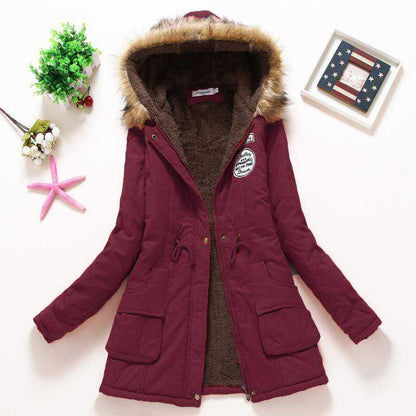 2024 Women's Winter Cotton Jacket – Slim Fit Hooded Parka, Embroidered Padded Warm Casual Overcoat