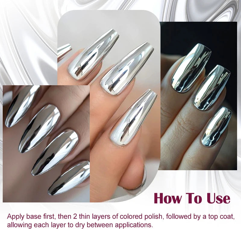 8ml Metallic Mirror Effect Nail Polish – Fast Drying Long-Lasting DIY Manicure Art, No Lamp Cure Nail Supplies
