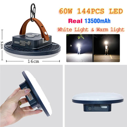 13500mAh 60W Rechargeable LED Camping Lantern – Portable Strong Light Flashlight with Magnet, Ultra Bright Tent & Work Repair Lighting for Outdoor Use