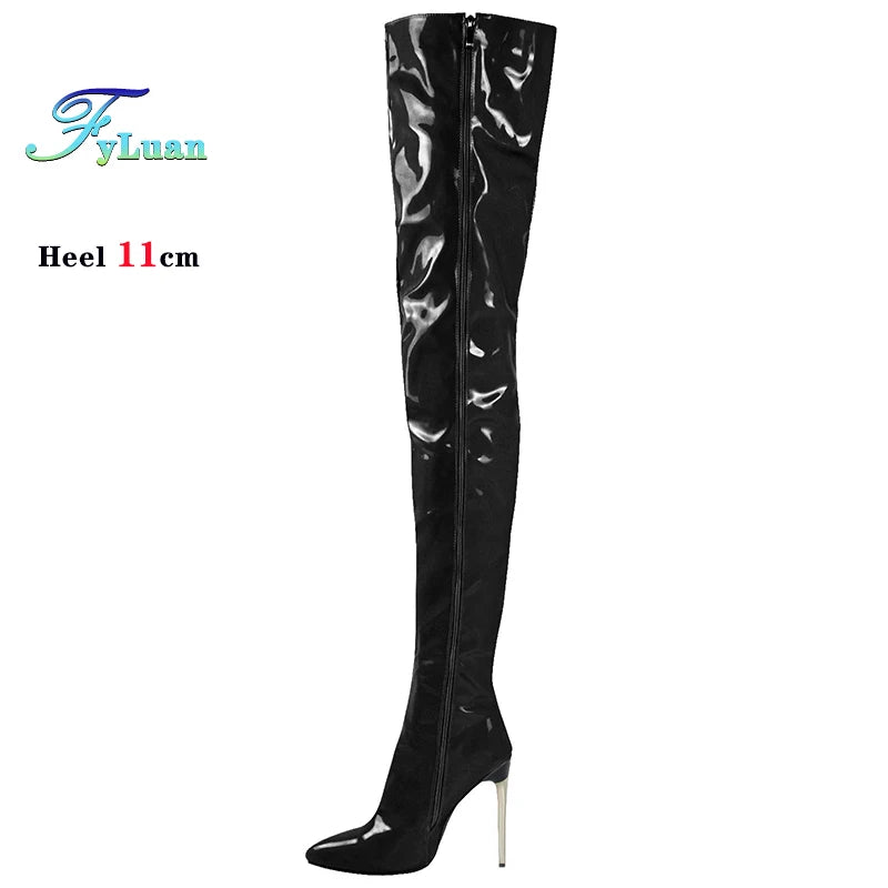 Women’s Plus Size Thigh-High Stiletto Boots - 11CM Pointed Toe Over-the-Knee Party Heels Sizes 45-47