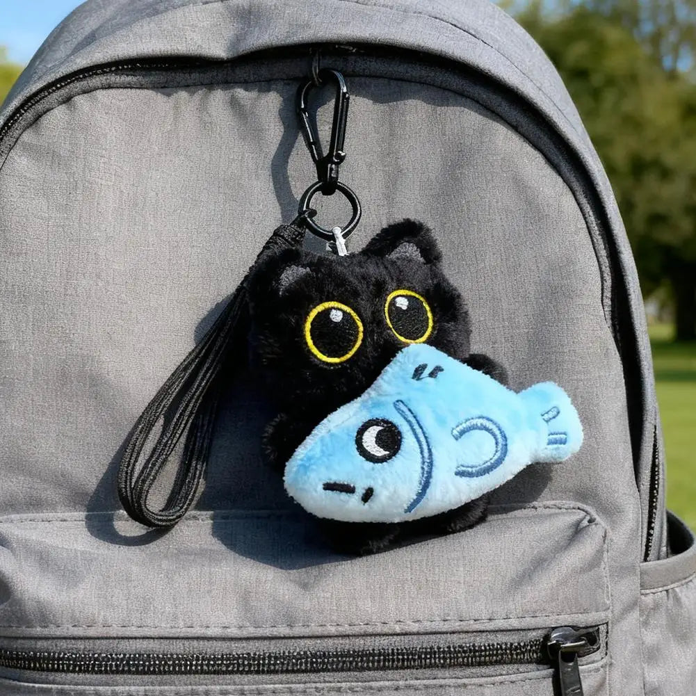 Cute Black Cat Plush Keychain - Kawaii Cartoon Bag Pendant Car Keyring Stuffed Doll Gift