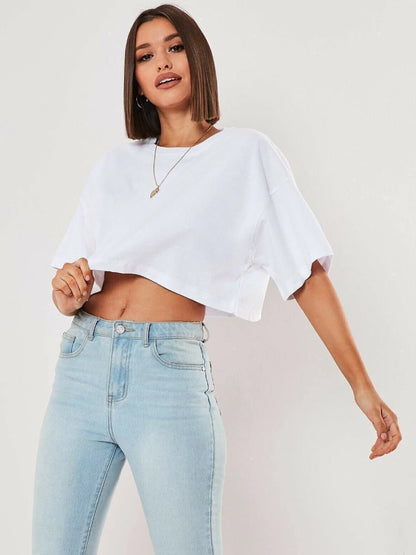 Women’s Cotton Crop Top Sports T-Shirt – Short Sleeve Yoga, Running & Gym Fitness Workout Shirt, Loose Fit Activewear