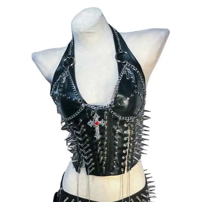 Y2K Gothic Spiked Tank Top - Punk Rock Emo Grunge Festival Style for Women