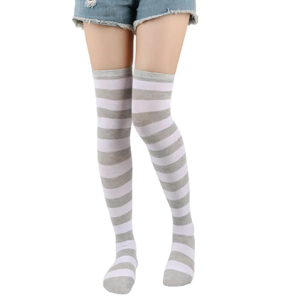 Stylish Knee-Length JK Striped Socks for Women & Girls – Multi-Color Cute Thigh-High Socks   1/2