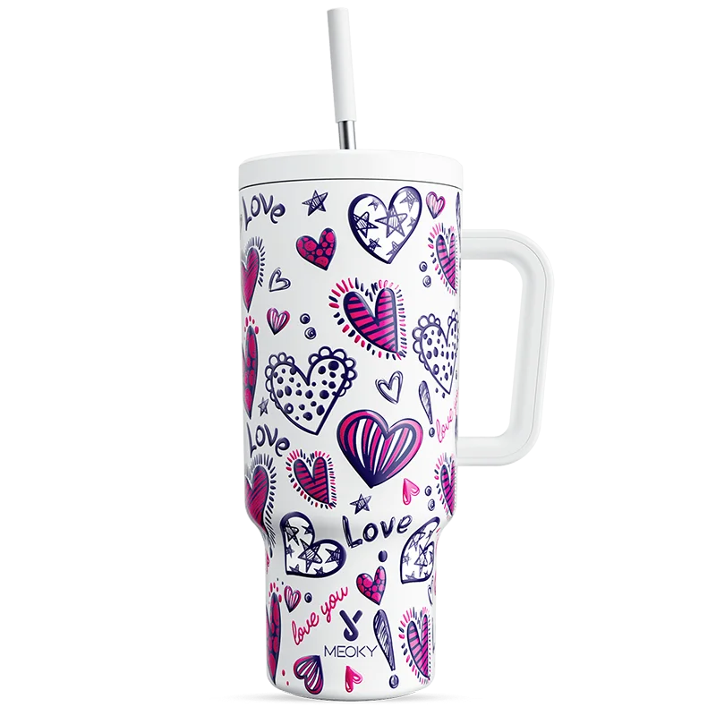 Meoky 40oz Mug Tumbler with Handle – Insulated Stainless Steel Tumbler with Lid & Straw, Coffee Thermos Cup, Heat Press Ready