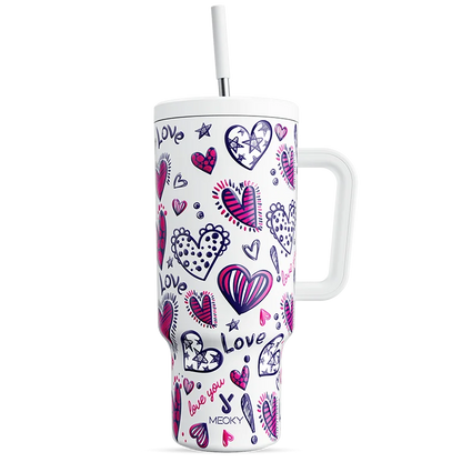 Meoky 40oz Mug Tumbler with Handle – Insulated Stainless Steel Tumbler with Lid & Straw, Coffee Thermos Cup, Heat Press Ready