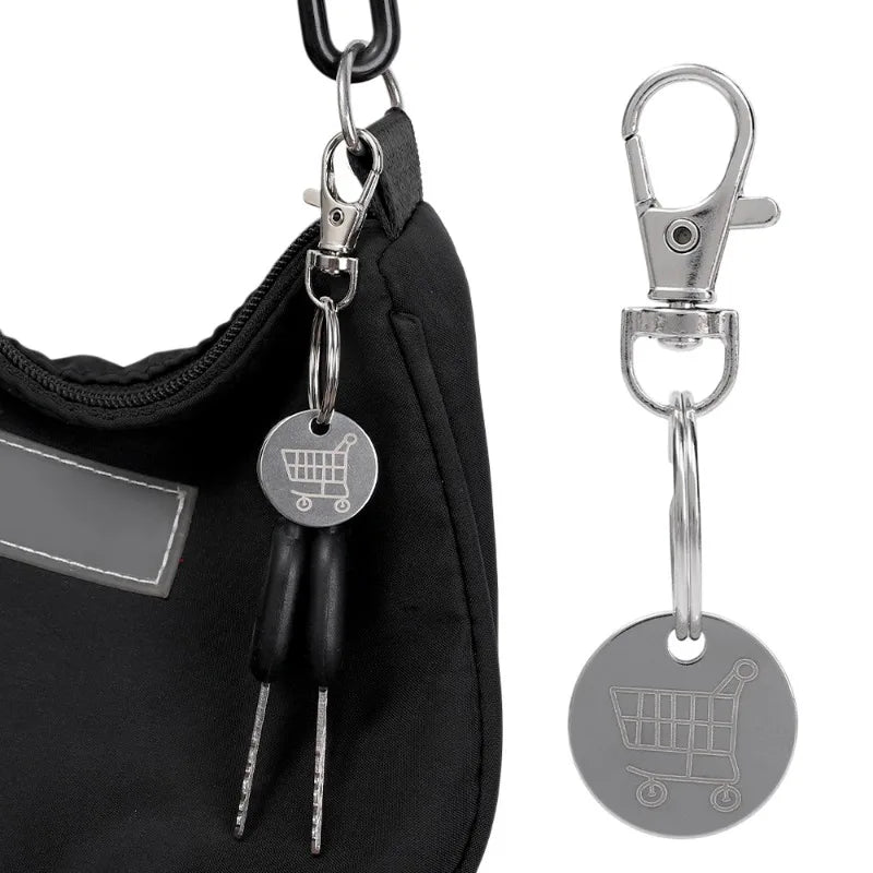Shopping Trolley Token Keychain – Mini Metal Supermarket Cart Coin Remover Key Ring Unisex Grocery Accessory Gift
