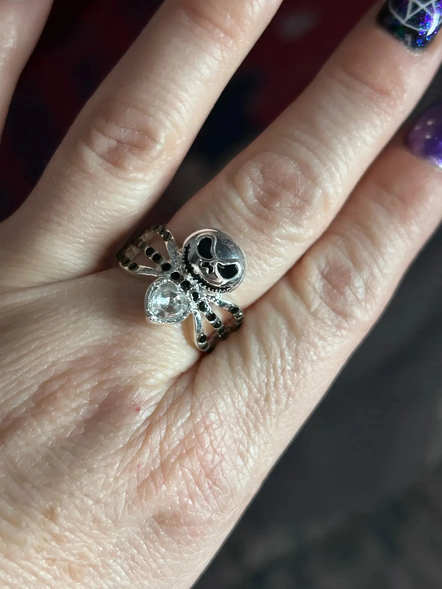 Disney Nightmare Before Christmas Jack Skellington Ring – Black Enamel Crystal Halloween Jewelry for Women