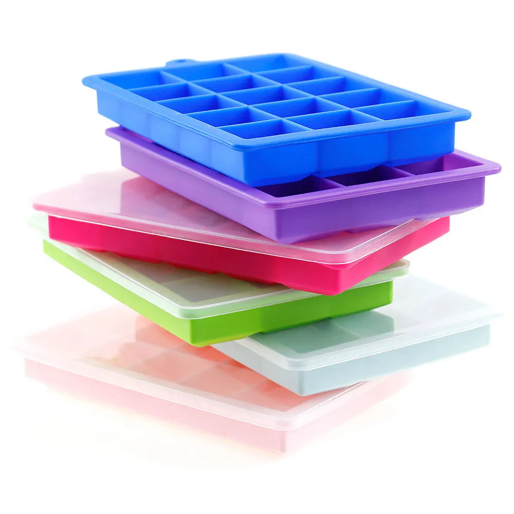 Silicone Ice Cube Mold – 15/24 Grid Square Trays with Lids for Ice Cream, Cold Drinks, Whiskey & Cocktails