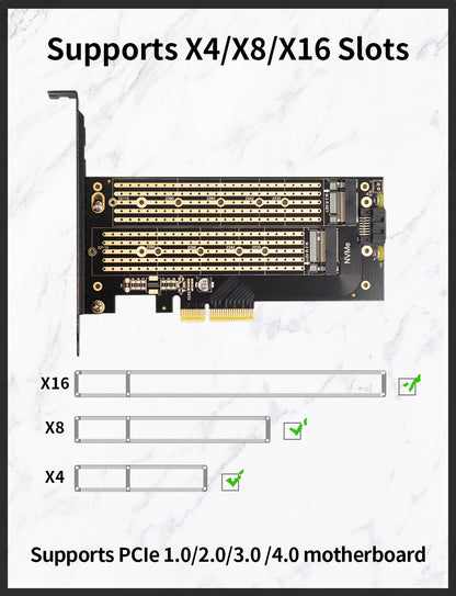 JEYI Dual M.2 PCIe 4.0 Adapter for NVMe & SATA SSD – PCIe X4/X8/X16 Slot for Desktop PC SK6   2/2