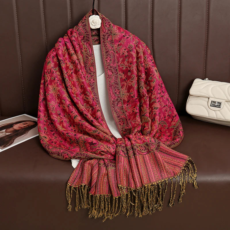 Luxury Autumn Cashmere Pashmina Shawl – Warm Winter Scarves for Women, Printed Cotton Foulard Stole Scarf 2023