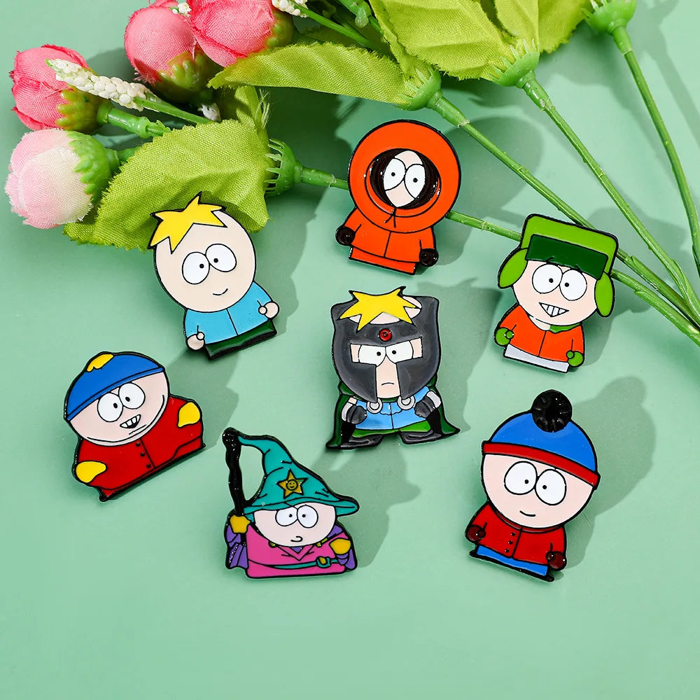 7-Piece Cartoon TV and Movie Character Enamel Pin Set - Metal Lapel Brooches for Backpacks, Hats, Cosplay and Gifts