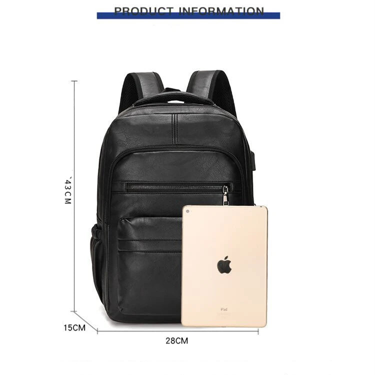 High-Quality USB Charging Backpack for Men – PU Leather Laptop Backpack for Teenagers & Boys, Large Schoolbag