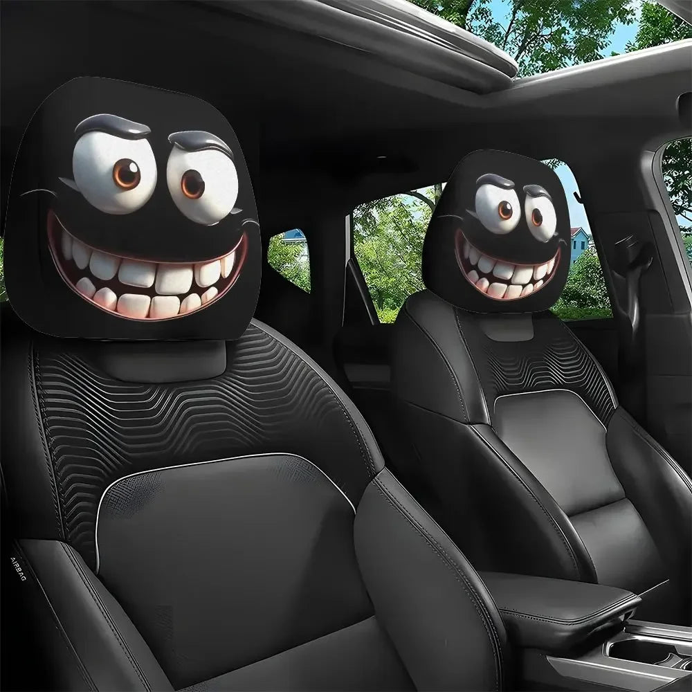 2-Piece Smiley Face Car Pillow Covers - Soft Washable Polyester Cushion Cases for Car Seats and Headrests