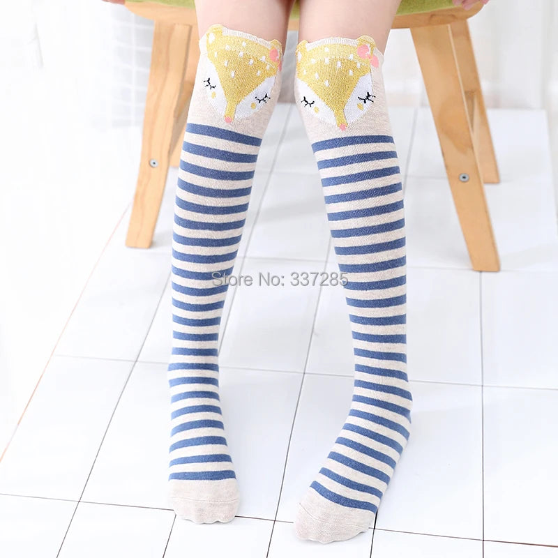 Cute Cartoon Animal Knee-High Socks for Babies & Kids – Warm Cotton Ankle & Over-Knee Socks for Girls