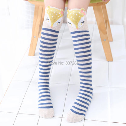 Cute Cartoon Animal Knee-High Socks for Babies & Kids – Warm Cotton Ankle & Over-Knee Socks for Girls