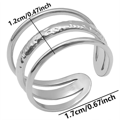 Stainless Steel Chunky Open Ring — Textured Vintage Lava Design for Men & Women
