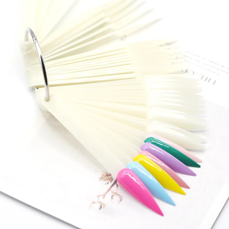 50Pcs Oval Fan Style False Nail Art Display: Clear Nature Nail Swatch Polish Stand Tips for Manicure Practice - Nail Accessories Tool
