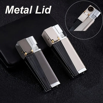 Hot Oblique Free Fire Torch Lighter – Metal Keychain Cigar & Cigarette Lighter with Grinding Wheel, Creative Gadget for Men