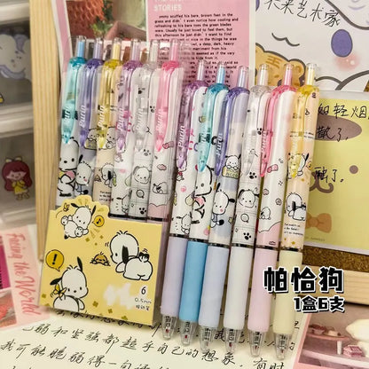 6PCS Cartoon Kuromi Gel Pens – Kawaii Hello Kitty, Cinnamoroll & Melody 0.5mm Quick-Drying School Stationery for Students