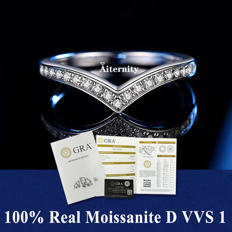 100% Pass Diamond Tester Pen & Moissanite Ring – Matching 925 Sterling Silver Wedding Band for Women
