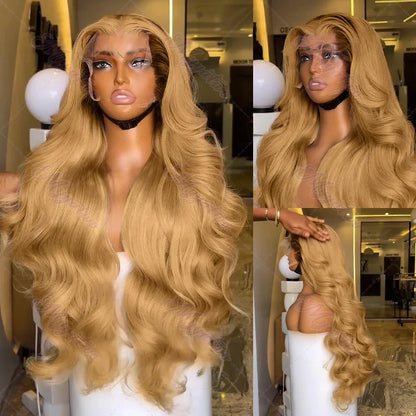 Brazilian #27 Honey Blonde Body Wave Wig – 30-34 Inch, 13x4 Lace Front, HD Transparent Lace Frontal, 200% Density for Women