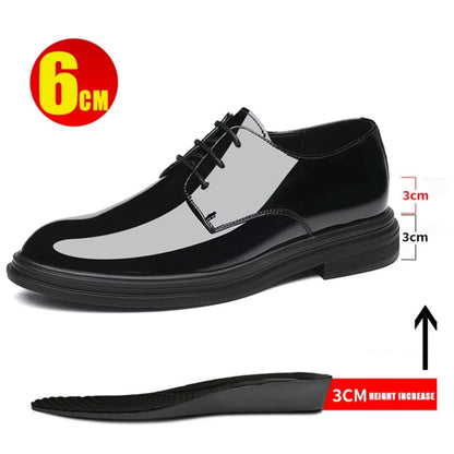 Men’s Patent Leather Derby Shoes - 6/8cm Height Increase Elevator Formal Business Dress Shoes
