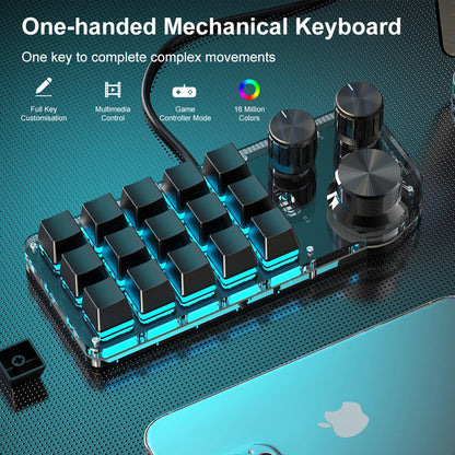 15-Key RGB Mechanical Macro Keyboard — Custom Programmable Hotswap Macropad with 3 Knobs for Photoshop & Gaming