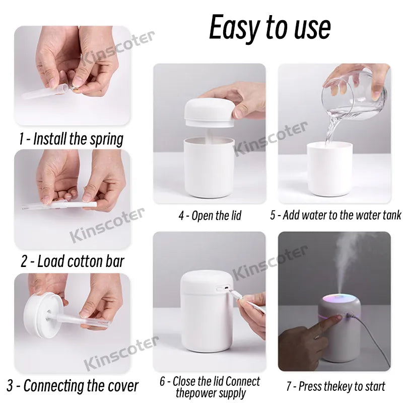 300ml H2O Portable Mini USB Air Humidifier: Compact Aroma Diffuser with Cool Mist for Bedroom, Home, Car, and Plant Purification