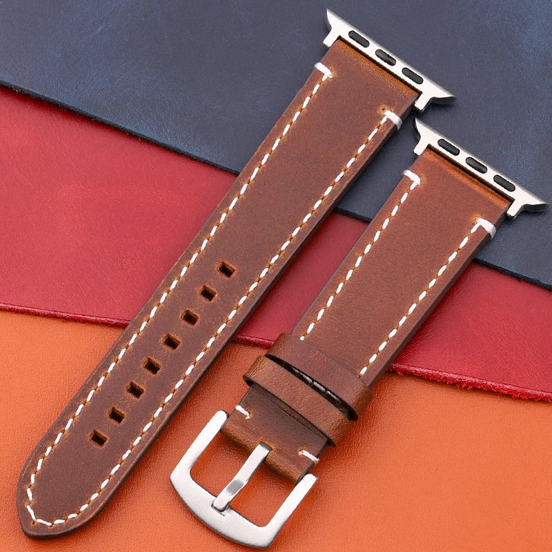 Genuine Leather Apple Watch Strap – Compatible with Series 7, 6, 5, 4, SE (40mm–49mm) for Men & Women