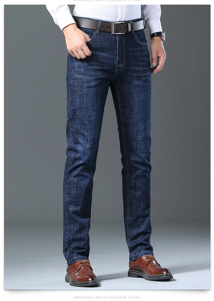 Men’s All-Match Brand Trousers – High-Quality Business Casual High Waist Denim Jeans for All Seasons